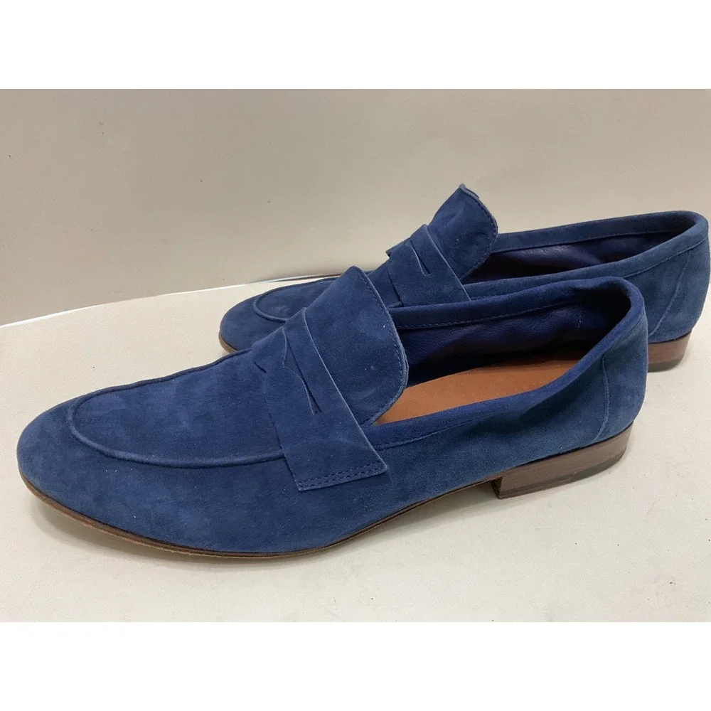 M.Gemi Blue Suede Penny Loafers Made in Italy Size 39 Mens Slip On Shoes